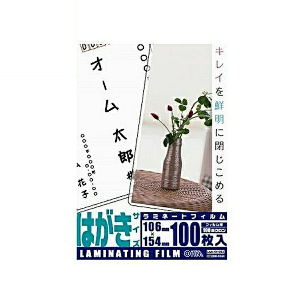 ラミネートフィルム ハガキサイズ 100枚 100ミクロン OHM 00-5534 LAM-FH1003 ラミネーター用 フィルム キレイに保存 メール便送料無料