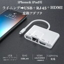 送料無料 iPhone iPad 用 ライニング ⇒ HDMI USB RJ45 充電 変換アダプタ 有線lan 有線 HDMI 変換ケーブル 4in1 Digital AVアダプタ アプリ不要 TV視聴 iphone se/12/11 Pro/11Pro Max/iPhoneX/XR/XS/XS/8/8plusなど (IOS13 IOS14対応) 設定不要