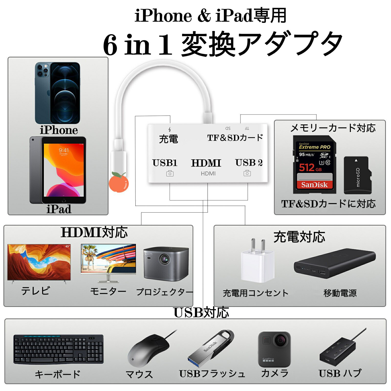 EC ľޤ㤨̵ iPhone iPad  饤˥󥰤 USB + HDMI + USB+  + TF + SD Ѵץ 6in1 ¿ǽ ѴHDMIѴ֥ Digital AV ץ TVİ 1080P ӥǥ USB®ʼ̿ȥӥǥž TF SD ɤ߽Ф 񤭹ߡפβǤʤ3,980ߤˤʤޤ