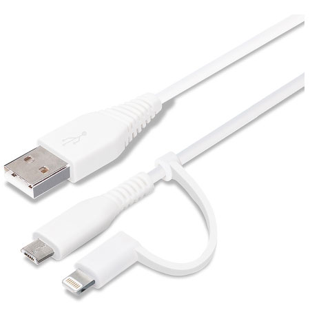 PGA PG-LMC01M04WH(ホワイト) 変換コネクタ付き 2in1 USBケーブル(Lightningµ) 15cm