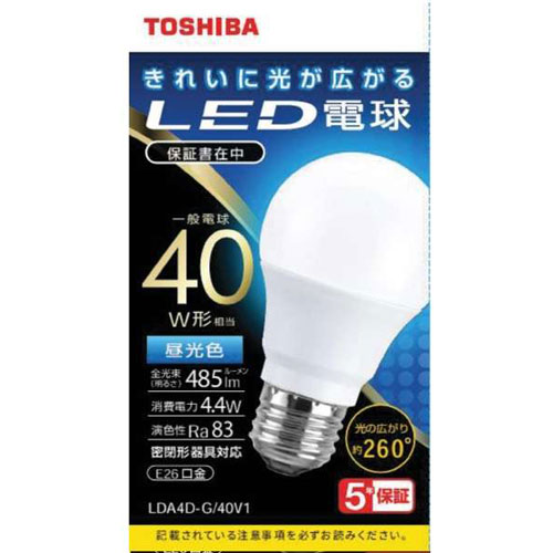 General Light Bulbs - 東芝(TOSHIBA) LDA4D-G/40V1 LED電球 昼光色 E26口金 40W形相当 485lm