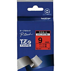 ブラザー(brother) TZe-421 ピータッチ ラミネートテープ 黒文字/赤 9mm