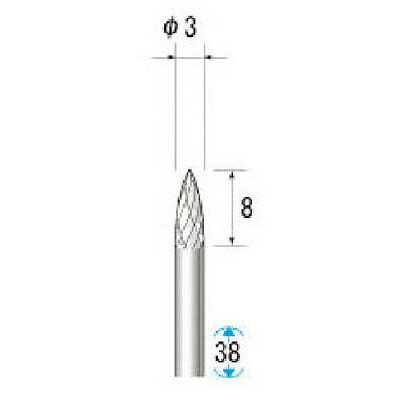 ↑↑↑正確な在庫状況は上記バナー「在庫状況を確認する」をクリックして頂き、必ずご確認ください。&nbsp;&nbsp;&nbsp;■独自のブレードデザインにより、食い込みのないスムーズな加工を実現しました。■滑らかな切削感に加え刃持ちがよく、耐久性に大変優れています。●刃径(mm):3.0●刃長(mm):8.0●軸径(mm):3●全長(mm):38●最高使用回転数(rpm):60000●形状:テーパー(オール超硬)●軸長(mm):30.0注意作業時は必ず安全帽、安全メガネなどの保護具をご着用ください。最高使用回転数は推奨値です。※メーカーの都合により、パッケージ・仕様等は予告なく変更になる場合がございます。ステンレス鋼、ニッケル合金、チタン合金、インコネルなどの難削材加工に最適。