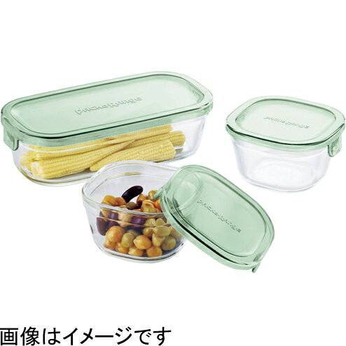 ECカレントのiwaki(岩城ハウスウェア) PSC-PRN3G2 グリーン パック&レンジ 角型3点セット 200ml×2/500ml×1｜アングル2