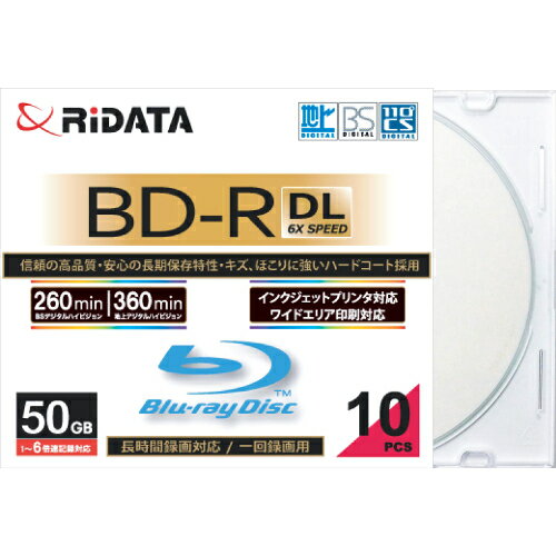 ライテック BD-R260PW 6X.10P SC A 録画 BD-R ブルーレイディスク DL 50GB 一回 追記 録画 プリンタブル 6倍速 10枚