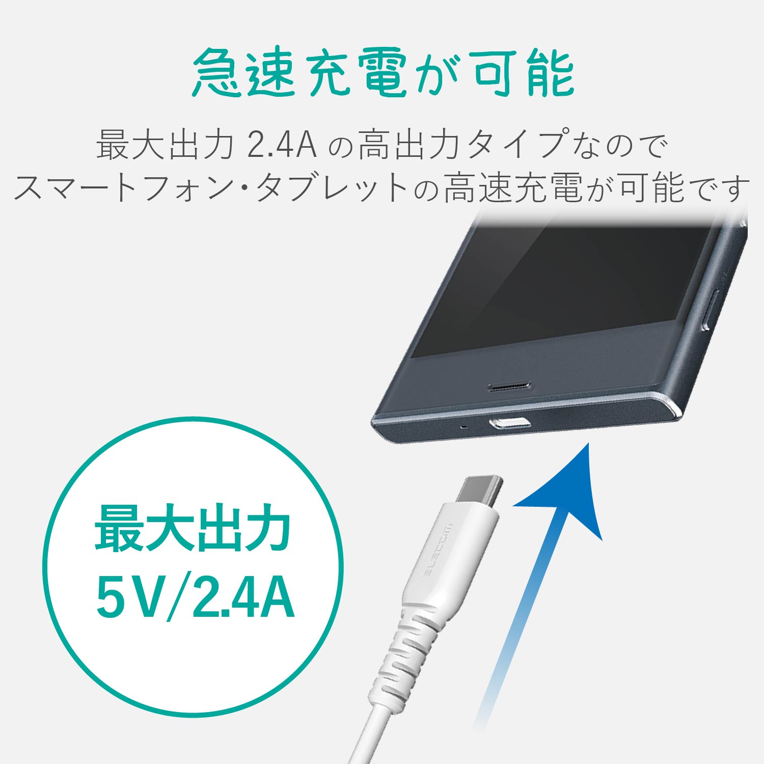 エレコム(ELECOM) MPA-ACC01WF ホワイトフェイス AC充電器 Type-Cケーブル一体型 2.4A