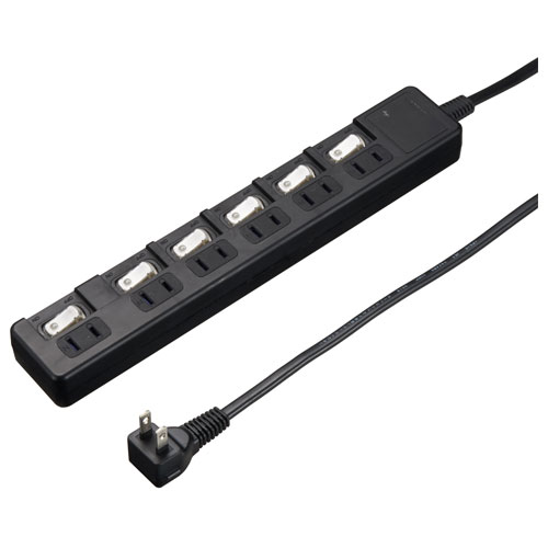 ヤザワ H8KS662BK ブラック 雷ガード付 節電タップ 6個口 上挿し 2m