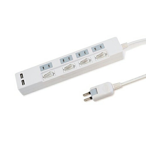 楽天ECカレントSTYLED（スタイルド） STP4UA2W-1（ホワイト） USB付ACタップ 4個口（上挿し） 1m