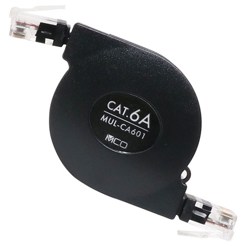 ミヨシ MUL-CA601/BK カテゴリー6A コードリールLANケーブル 1m