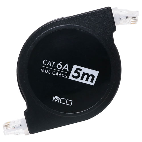 ミヨシ MUL-CA605/BK カテゴリー6A コードリールLANケーブル 5m