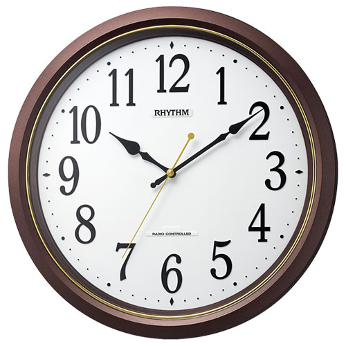 リズム時計 8MY565SR06(茶メタリック色 白) 電波掛け時計 フィットウェーブ