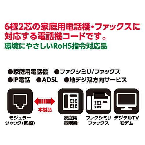 ミヨシ DC-210-WH(ホワイト) 電話機コード 6極2芯 10m