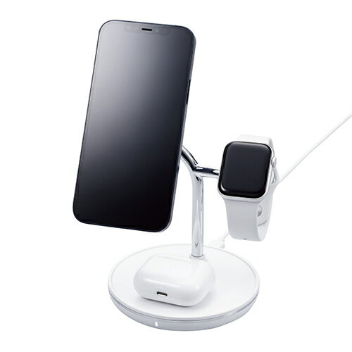 エレコム ELECOM W-MS04WH(ホワイト) MagSafe対応 iPhone/AirPods/Apple Watch用 ワイヤレス充電器 WMS04WH