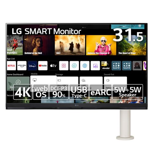 楽天ECカレントLGエレクトロニクス LG 32SQ780S-W LG SMART Monitor 31.5型 4KwebOS搭載ディスプレイ エルゴアームモデル 32SQ780SW