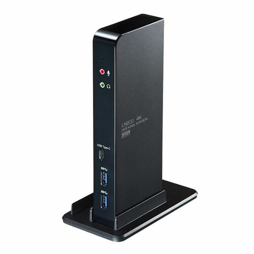 ↑↑↑正確な在庫状況は上記バナー「在庫状況を確認する」をクリックして頂き、必ずご確認ください。&nbsp;&nbsp;&nbsp;■USBケーブル1本でディスプレイ2台出力、有線LAN接続、USBオーディオ接続、各種USBデバイスの拡張接続ができるUSB3.2 Gen1(USB3.1/USB3.0)ドッキングステーションです。■USBポートからのディスプレイ増設(HDMI×2)に対応しており、簡単にマルチディスプレイ環境(ミラーモード/拡張モード)を実現できます。■最大4K2K/3840×2160(60Hz)解像度での2台同時HDMI出力に対応しており大画面での作業が可能です。■タブレットなどを接続し簡易的に立て掛け設置ができるスタンド機能を搭載しています。※厚さ15mm程度までのタブレットを想定しています。簡易的なスタンドのため厚みのあるタブレットやノートパソコンでは安定した設置が難しい場合があります。■USB3.2 Gen1(USB3.1/USB3.0)対応だから超高速なデータ転送が可能です。アクセスしやすい前面にUSB3.2 Gen1(USB3.1/USB3.0)×2ポート、USB3.2 Gen1(USB3.1/USB3.0)Type-C Gen1×1ポートを搭載しています。USBCVDK4USBハブ部　インターフェース規格：USB仕様 Ver.3.2 Gen1(USB3.1 Gen1/USB3.0)準拠　(USB Ver.2.0/1.1上位互換)　通信速度：5Gbps/480Mbps/12Mbps/1.5Mbps(理論値)　コネクタ　　USB3.2 Gen1(USB3.1/USB3.0)Type-Cコネクタ メス×1(ダウンストリーム)　　USB3.2 Gen1(USB3.1/USB3.0)Aコネクタ メス×2(ダウンストリーム)　　USB2.0 Aコネクタ メス×2(ダウンストリーム)　　USB3.2 Gen1(USB3.1/USB3.0)Bコネクタ メス×1(アップストリーム)　供給電流：最大900mA(1ポートあたり/USB3.1 Gen1ポート)　最大500mA(1ポートあたり/USB2.0ポート)　※全ポート合計で最大4Aまで映像出力部　コネクタ：HDMIタイプA(19PIN)メス×2　対応解像度：3840×2160(60Hz)、3840×2160(30Hz)、2048×1152(60Hz)、1920×1200(60Hz)、1920×1080(50/60Hz)、1680×1050(60Hz)　　　　　　　1600×1200(60Hz)、1400×1050(60/75/85Hz)、1366×768(50/60Hz)、1280×1024(60/75Hz)、　　　　　　　1280×800(60Hz)、1280×768(60/75/85Hz)、1280×720(50/60Hz)、1024×768(60/70/75/85Hz)、　　　　　　　800×600(56/60/72/75/85Hz)、640×480(60/67/72/75/85Hz)　デュアルディスプレイ出力：対応　※WindowsOSの場合、ノートパソコンの画面を含めた3画面のミラー表示には対応しません。ミラー表示できるのは2画面までです。LANポート部　インターフェース規格　　IEEE 802.3(10BASE-T　Ethernet)　　IEEE 802.3u(100BASE-TX　Fast　Ethernet)　　IEEE 802.3ab(1000BASE-T)　　※通信速度についてUSB3.2 Gen1(USB3.1/USB3.0)接続時のみ1000BASE-Tに対応します。　通信モード：フルデュプレックス/ハーフデュプレックス　ポート構成：RJ-45ポート(1000BASE-T/100BASE-TX/10BASE-T)、Auto-MDIX、Auto-Negotiation対応　電源電圧：DC19V /2.36Aオーディオ部　コネクタ：音声出力端子 3.5mmステレオミニジャック×1　マイク入力端子 3.5mmミニジャック×1共通仕様　インターフェース規格：USB仕様 Ver.3.2 Gen1(USB3.1 Gen1/USB3.0)準拠(USB Ver.2.0/1.1上位互換)　電源：ACアダプタ(DC19V 2.36A)　動作温度範囲：0℃〜40℃　動作湿度範囲：20%〜80%　サイズ：W192×D75×H27mm(スタンド含まず)　重量：本体/約271g、スタンド/約39g　付属品：ACアダプタ(DC19V/2.36A)、ドライバCD、専用スタンド×1、USB3.2 Gen1(USB3.1/USB3.0)ケーブル(0.6m)×1、取扱説明書、保証書スタンド部　対応パソコン：厚さ15mmまでのタブレットなど　※厚さ15mm程度までのタブレットを想定しています。簡易的なスタンドのため厚みのあるタブレットやノートパソコンでは安定した設置が難しい場合があります。4K対応のドッキングステーション
