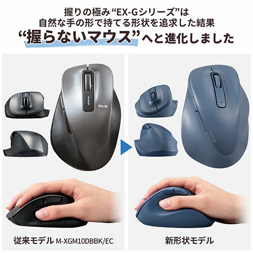 エレコム(ELECOM) M-XGL30DBSKBU(ブルー) ワイヤレスマウス 静音 無線 2.4GHz 5ボタン 右手専用 Lサイズ