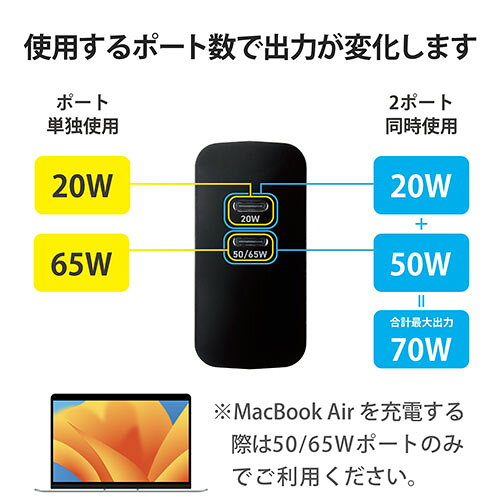ECカレントのエレコム ELECOM ACDC-PD4570BK ブラック USB Power Delivery 70W AC充電器 C×2 ACDCPD4570BK｜アングル3