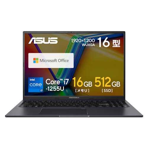 ASUS(エイスース) K3604ZA-MB032WS Vivobook 16X 16型 Core i7/16GB/512GB/Office インディーブラック