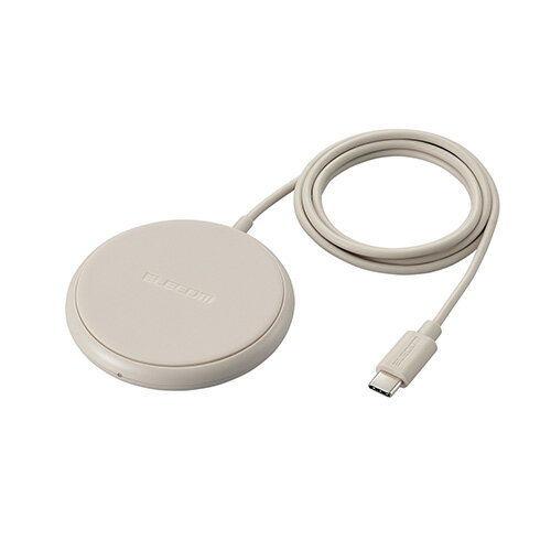 エレコム(ELECOM) W-QA25-BE(ベージュ) ワイヤレス充電器 Qi認証 5W 卓上 滑り止めパッド ケーブル一体