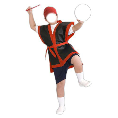ECカレントのアーテック カラー不織布 エイサー打掛 黒 襟赤 J 帯付 4126 運動会 発表会 応援 応援団 チーム ダンス 装飾 衣装 法被 半纏 エイサー よさこい お祭り 祭｜アングル2