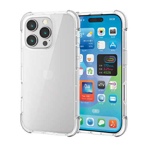 エレコム(ELECOM) PM-A24CHVAIRCR(クリア×クリア) iPhone16 Pro用ケース ハイブリッド 衝撃吸収 軽量 カメラ周り保護