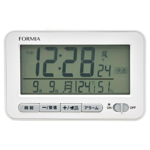 Alessi - 保土ヶ谷電子販売 HT-039RC ホワイト デジタル電波目覚まし時計 Formia フォルミア 見やすい 温度 湿度 日付 曜日 環境目安表示 電子音 自動点灯