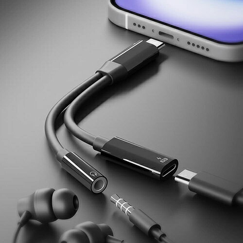 PGA PG-35CCHG01BK USB-C充電ポート付 3.5mm to USB-C イヤホン変換アダプタ PG35C...