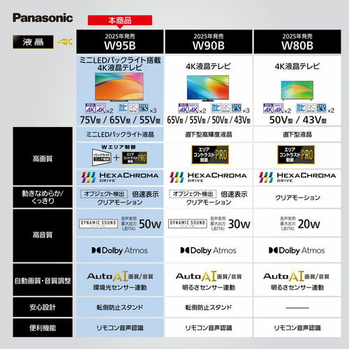 【標準設置料金込】【長期5年保証付】パナソニック(Panasonic) TV-65W95B VIERA 4K 65V型 MiniLED液晶テレビ Fire TV