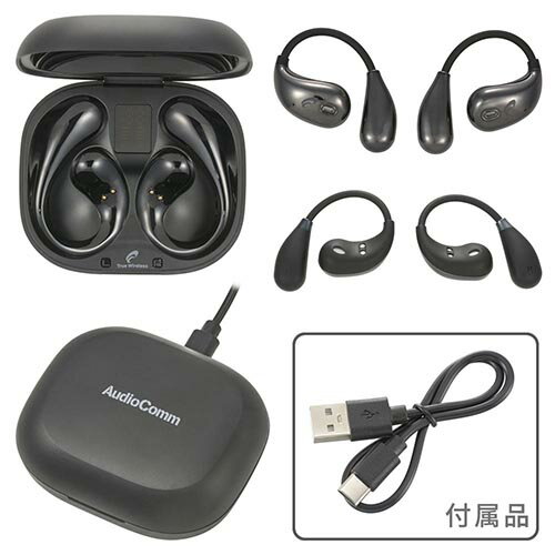 オーム電機(OHM) HP-W610N-K ブラック AudioComm 完全ワイヤレスイヤホン OWS Bluetooth5.4 HSP HFP A2DP AVRCPイヤーカフ イヤーフック 03-3193