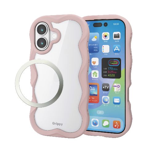 エレコム(ELECOM) PM-A25AFCWAVEPN ピンク iPhone17 ケース ハイブリッド 衝撃吸収 磁気吸着対応メタルステッカー付 背面クリア Grippy
