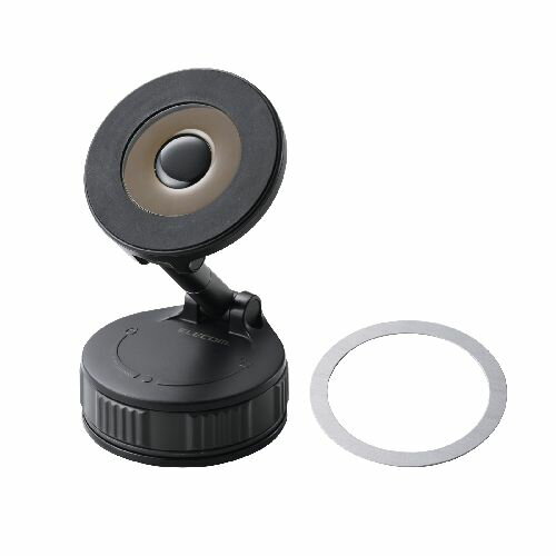 エレコム(ELECOM) P-CARS16BK ブラック スマホホルダー 車 MagSafe対応 強力N52磁石 吸盤式 折りたたみ収納 ダッシュボード固定 全機種対応