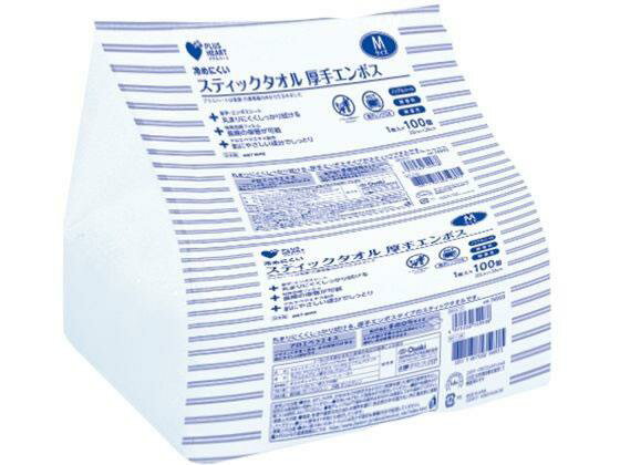 オオサキメディカル プラスハート スティックタオル 厚手エンボス M 100本
