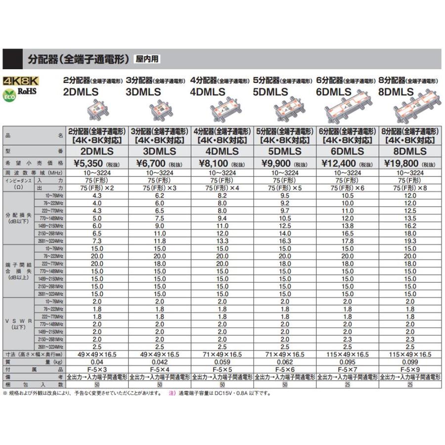 【在庫あります】DXアンテナ 2分配器 2DMLS 2K 4K 8K 対応 全端子通電型