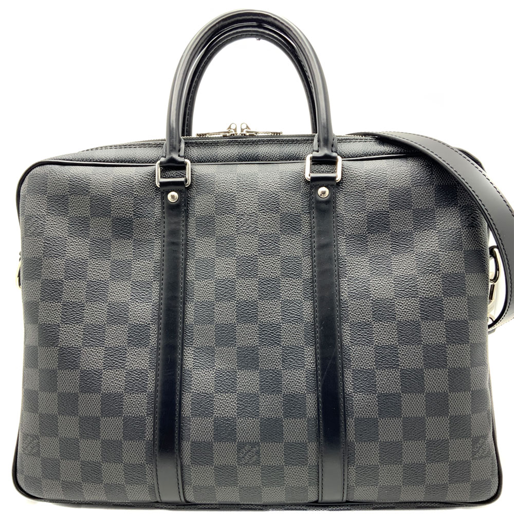 【中古】LOUIS VUITTON（ルイ・ヴィトン）PDV PM ダミエ・グラフィット ビジネスバッグ ブリーフケース メンズ シルバー金具 ストラップ付き 2WAY ブラック グレー【USED-A】