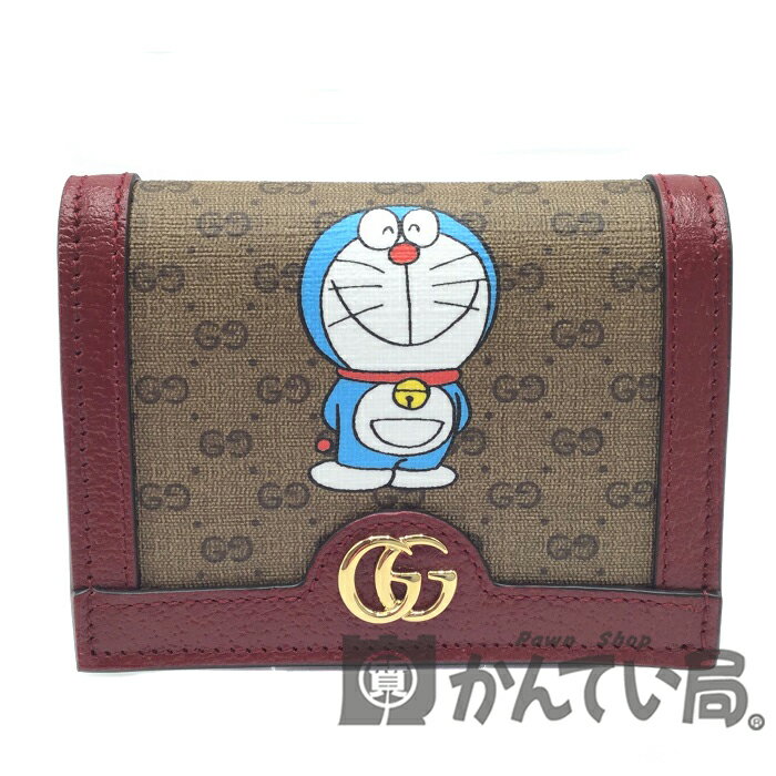【中古】GUCCI(グッチ)647788DORAEMON×GUCCI二つ折り財布ドラえもんコラボミニGGスプリームベージュレッドカードケースミニ財布コンパクトウォレットドラエモンレディースメンズ【USED-SA】