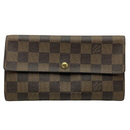 【中古】 LOUIS VUITTON (ルイヴィトン) N61725 ダミエ ポシェット ポルトモネ クレディ 長財布 かぶせ蓋 二つ折り ブラウン ゴールド金具 キャンバスレザー 札入れ 小銭入れ カード入れ レディース メンズ 【USED-B】