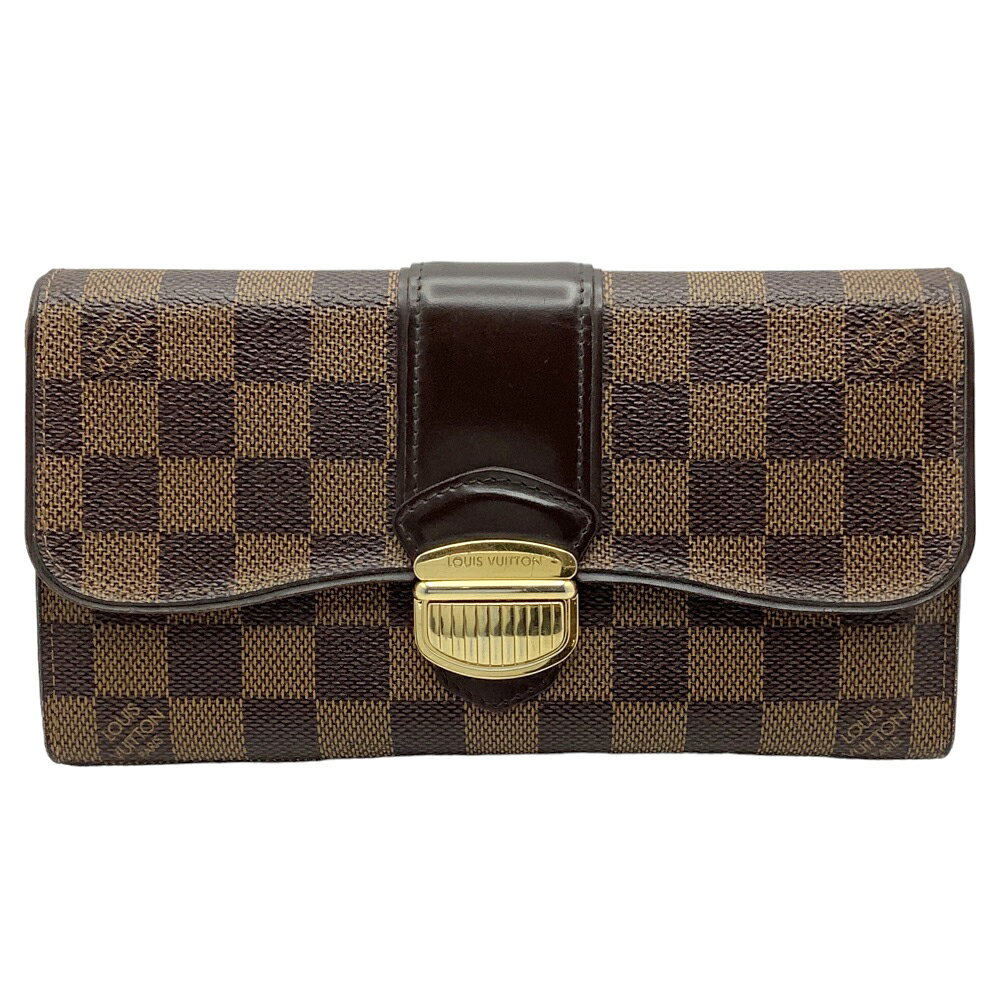 【中古】 LOUIS VUITTON (ルイヴィトン) N61747 ポルトフォイユ システィナ ダミエ エベヌ 長財布 ロングウォレット ブラウン ゴールド金具 キャンバスレザー 札入れ 小銭入れ カード入れ レディース メンズ 【USED-B】