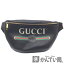 GUCCI（グッチ）　493869　グッチプリント レザーベルトバッグ　ブラック　メンズ　レディース　ユニセックス　ショルダーバッグ　ウエストポーチ　ボディバッグ【USED-B】