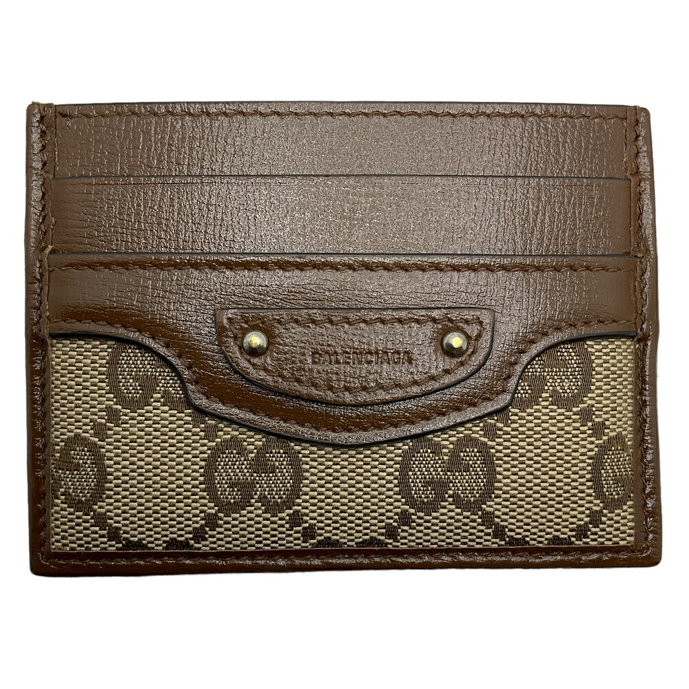 【中古】GUCCI(グッチ)681709 GGキャンバス×レザー GUCCI×BALENCIAGA グッチ×バレンシアガ ザ ハッカープロジェクト カードケース カード入れ 名刺入れ パスケース GG柄 ブラウン系 ベージュ系 メンズ レディース【USED-AB】