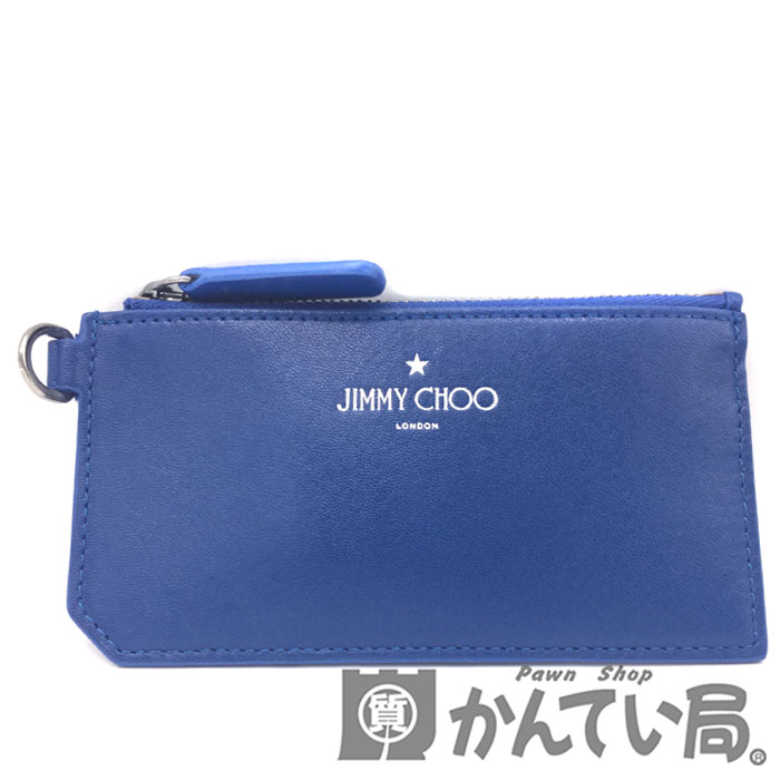 JIMMY CHOO(ジミーチュウ) INGO コインケース　カードケース　カードコインケース　レザー　ブルー系　コンパクト　ウォレット　小物　財布　メンズ　レディース【USED-A】
