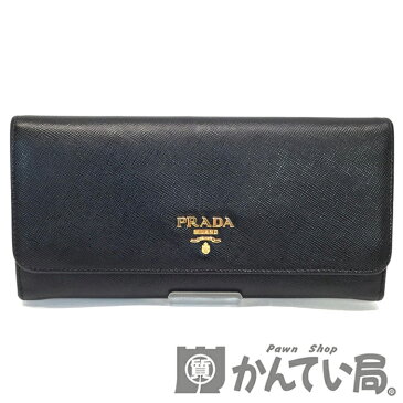 PRADA (プラダ) 1M1132 長財布 ファスナー ホック 小銭入れ お札入れ カードケース ブラック レザー 【USED-A】