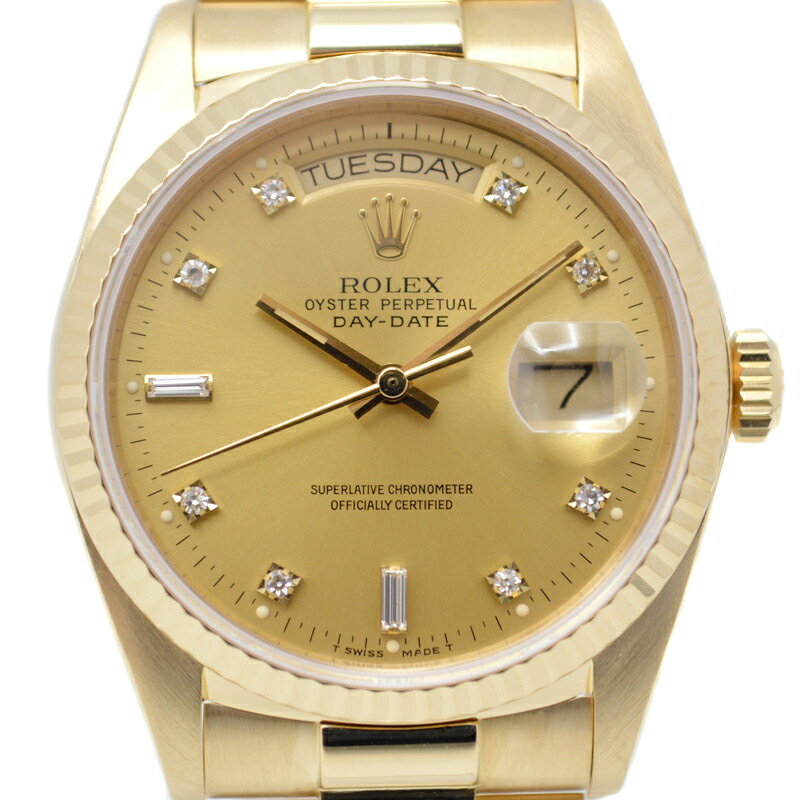 【中古】 ROLEX (ロレックス) 18038 デイデイト 約36mm 自動巻き 腕時計 シャンパン文字盤 10Pダイヤ K18 YG 750 メンズ 【USED-A】