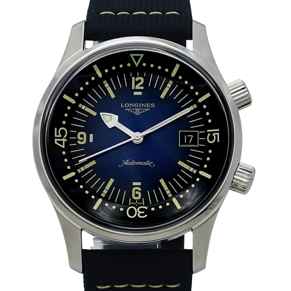 【中古】 LONGINES（ロンジン）L3.774.4.90.2 レジェンドダイバー 自動巻き 腕時計 ブルー ブラック レザー メンズ 【USED-AB】