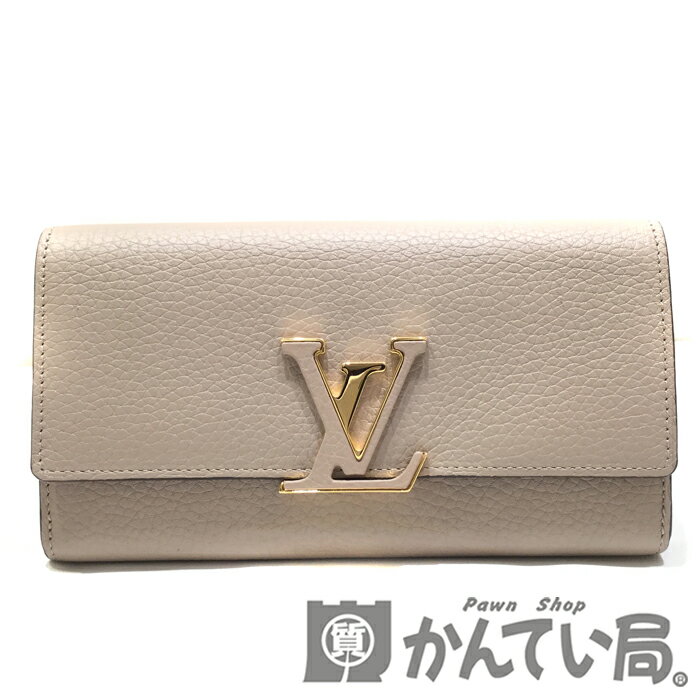 【中古】LOUIS VUITTON (ルイヴィトン) M61249 ポルトフォイユ カプシーヌ 長財布 LV ゴールド金具 財布 ベージュ ブラウン 小銭入れ カード入れ レディース【 USED-AB】