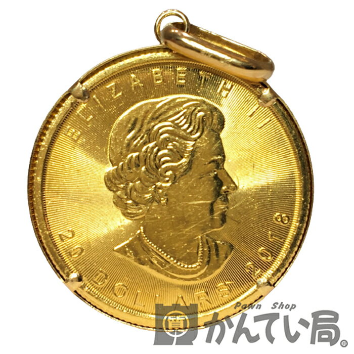 【中古】カナダ　メイプルコイン　コインK24　枠K18　ペンダントトップ　ゴールド　1/2オンス エリザベス2世　20ドル金貨　約17g　2018年　18金　24金　メンズ　レディース アクセサリーCanada gold maple leaf necklace coin top【USED-B】のサムネイル