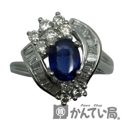 【中古】Pt900ブルーサファイアリング　約14号　約7.6g　1.00ct　0.35ct　0.43ct　サファイア　ダイヤモンド　指輪　　ファッションリング　誕生石　【USDE-A】