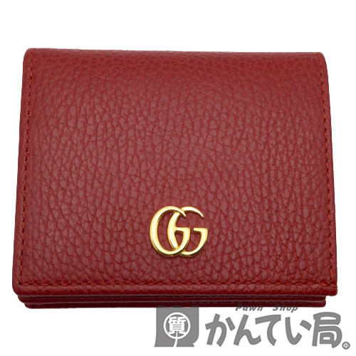 【中古】GUCCI（グッチ）ＧＧマーモントレザーカードケース（コイン＆紙幣入れ付き）ミニ財布二つ折り財布レッドレディース【USED-A】