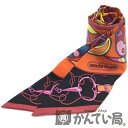 【中古】 Hermes (エルメス) ツイリー Twilly Scarf フォルクロール Folklore スカーフ シルク マルチカラー 赤 オレンジ 黒 ピンク 黄色 青 全長85cm フラワー 花 総柄 バッグ ハンドル 【USED-AB】