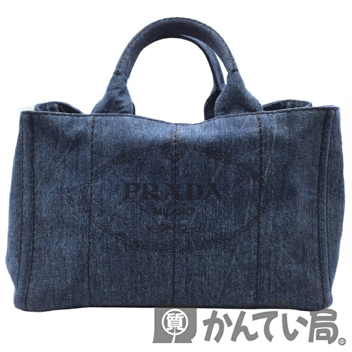 【中古】PRADA (プラダ) B2642B カナパ トート バッグ 2WAYバッグ ショルダーバッグ ブルー ネイビー デニム ゴールド金具 男女兼用【USED-AB】