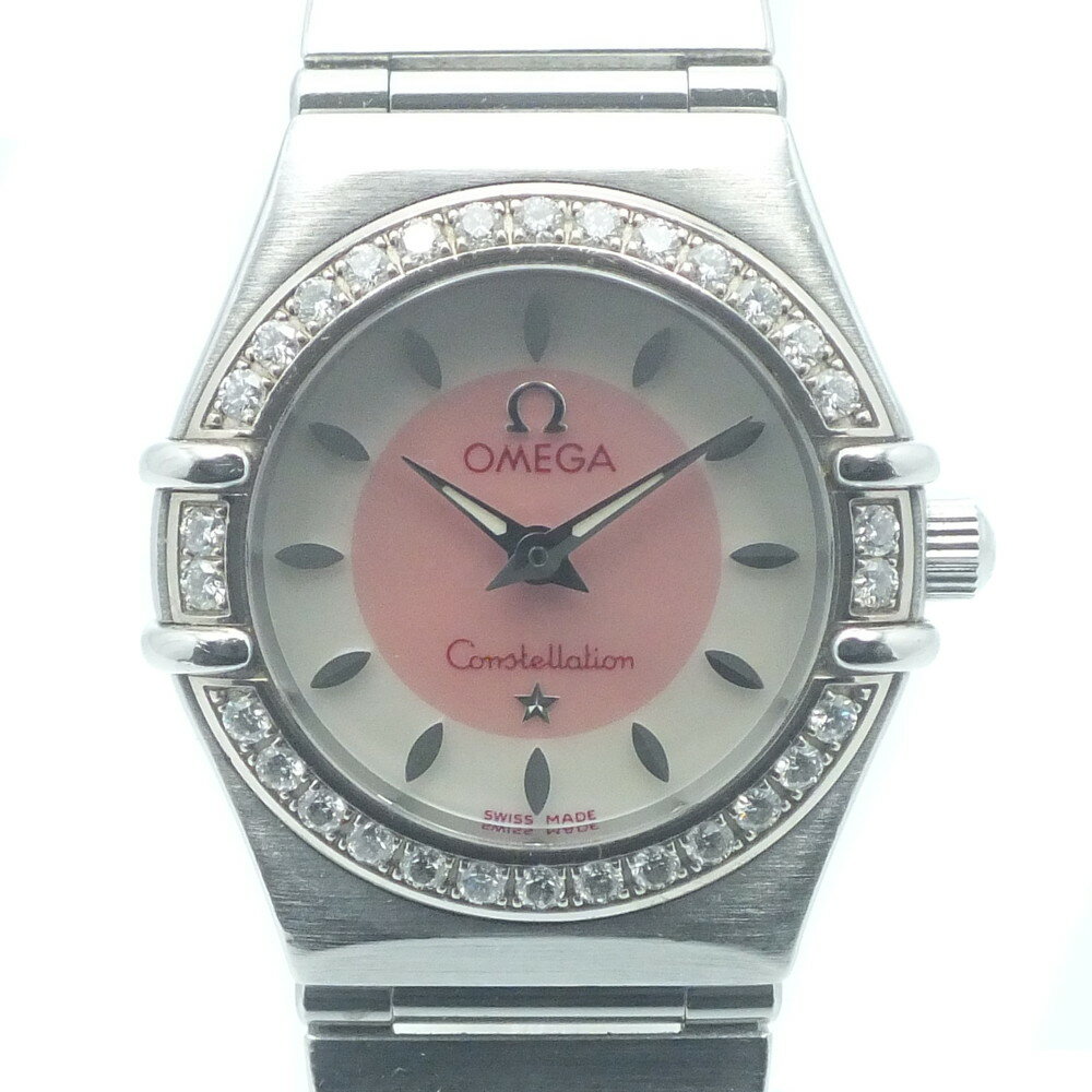 OMEGA（オメガ）1466.85 コンステレーションミニ ベゼルダイヤ ピンクシェル文字盤 SS ステンレススチール QZ クオーツ レディース 腕時計【USED-B】
